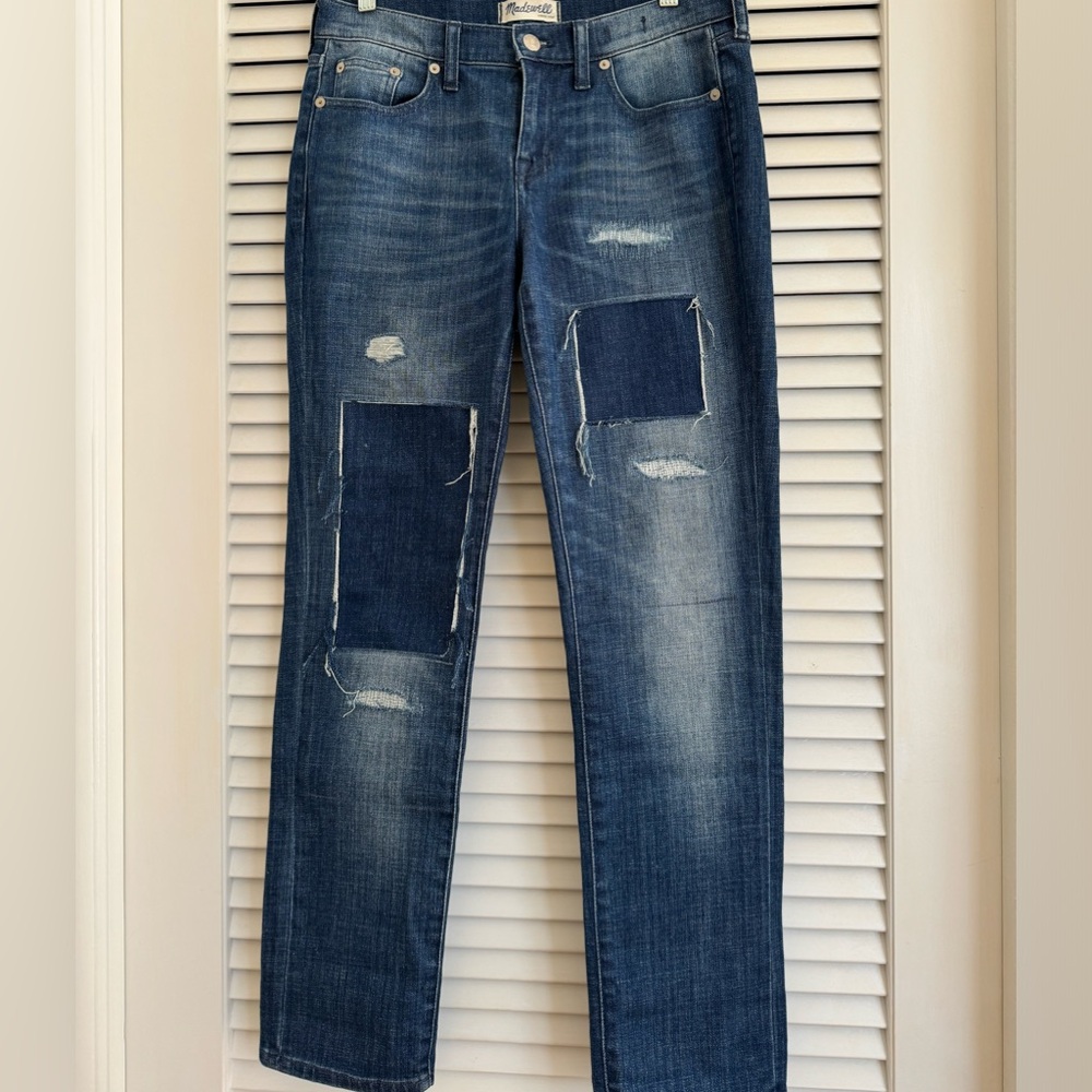 Madewell Denim Blue Jeans Size 26 Slim Joy Jeans Distressed Patched